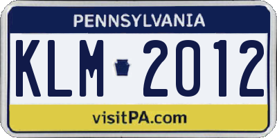 PA license plate KLM2012