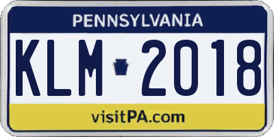 PA license plate KLM2018