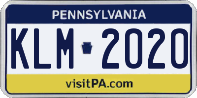 PA license plate KLM2020
