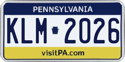 PA license plate KLM2026