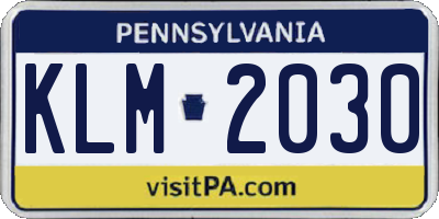 PA license plate KLM2030