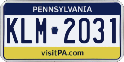 PA license plate KLM2031