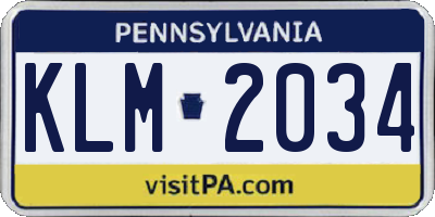 PA license plate KLM2034