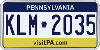 PA license plate KLM2035