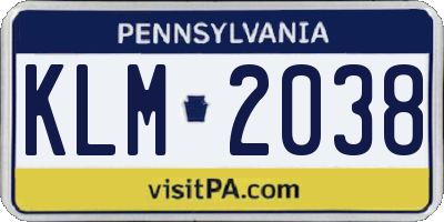 PA license plate KLM2038