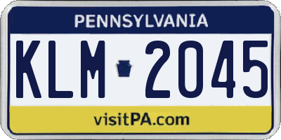 PA license plate KLM2045