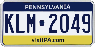 PA license plate KLM2049