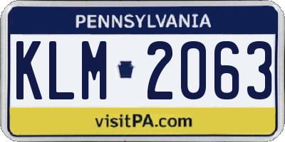 PA license plate KLM2063
