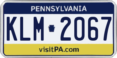 PA license plate KLM2067