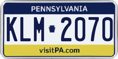 PA license plate KLM2070