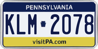 PA license plate KLM2078