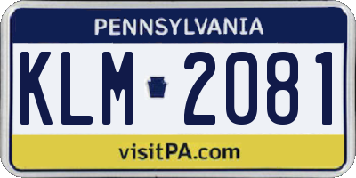 PA license plate KLM2081