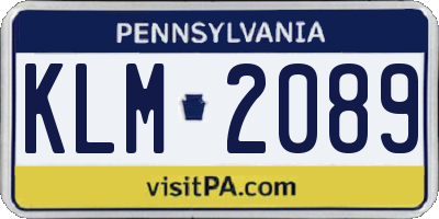 PA license plate KLM2089