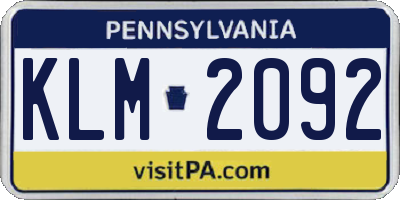PA license plate KLM2092