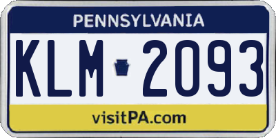 PA license plate KLM2093
