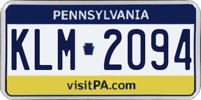 PA license plate KLM2094