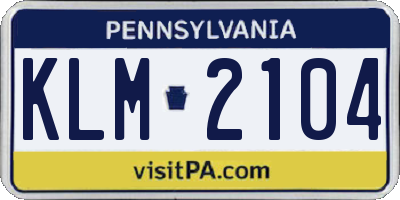 PA license plate KLM2104
