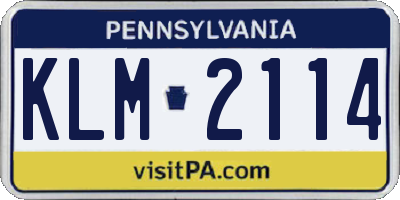 PA license plate KLM2114