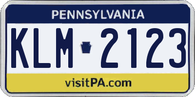 PA license plate KLM2123