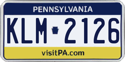 PA license plate KLM2126