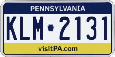 PA license plate KLM2131