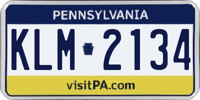 PA license plate KLM2134