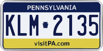PA license plate KLM2135