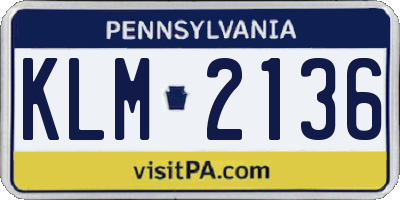 PA license plate KLM2136