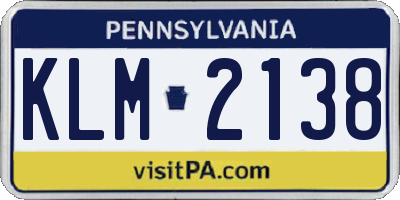 PA license plate KLM2138