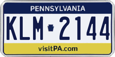 PA license plate KLM2144