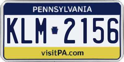 PA license plate KLM2156