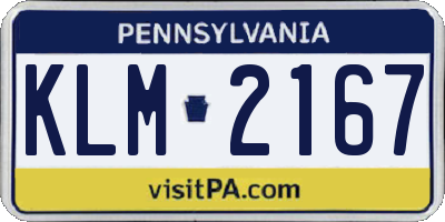 PA license plate KLM2167