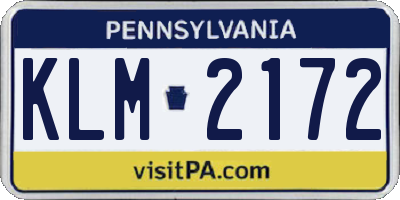 PA license plate KLM2172