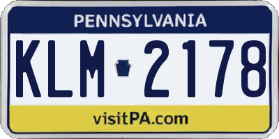 PA license plate KLM2178
