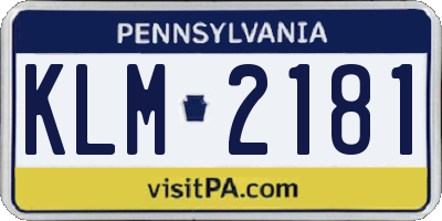 PA license plate KLM2181