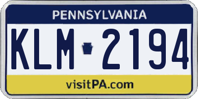 PA license plate KLM2194