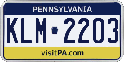 PA license plate KLM2203