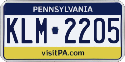 PA license plate KLM2205