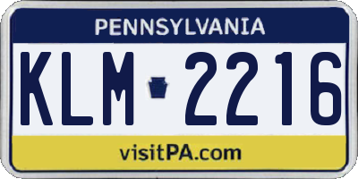 PA license plate KLM2216