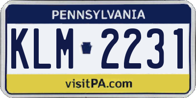 PA license plate KLM2231
