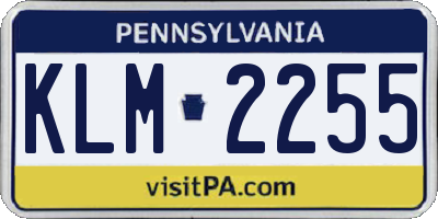 PA license plate KLM2255