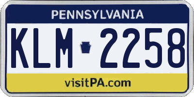 PA license plate KLM2258