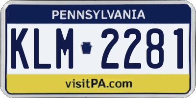 PA license plate KLM2281