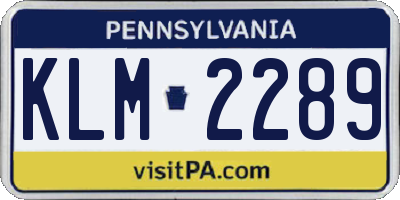 PA license plate KLM2289