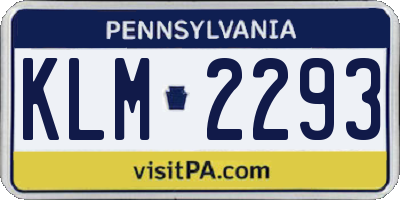 PA license plate KLM2293