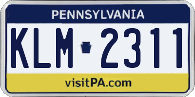 PA license plate KLM2311