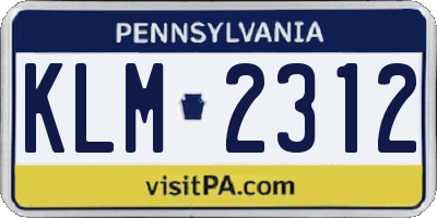 PA license plate KLM2312