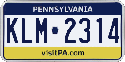 PA license plate KLM2314