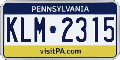 PA license plate KLM2315