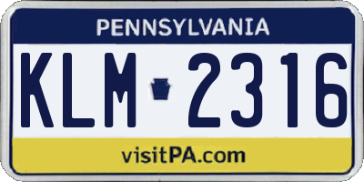 PA license plate KLM2316